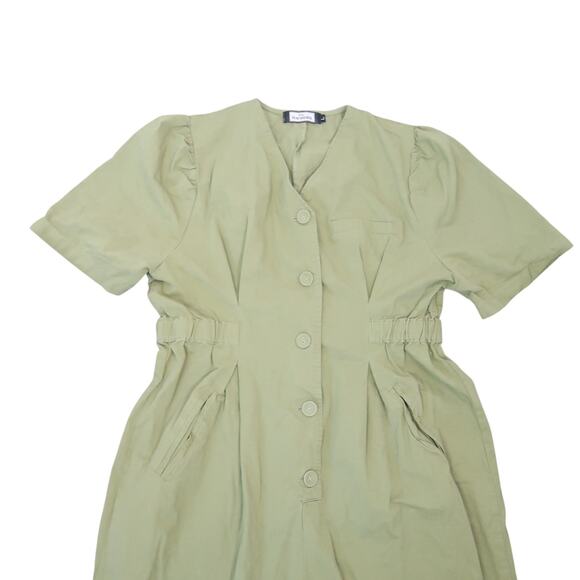 Ma Cherie Olive Green Button Front Jumpsuit Coverall Womens L - Picture 2 of 4